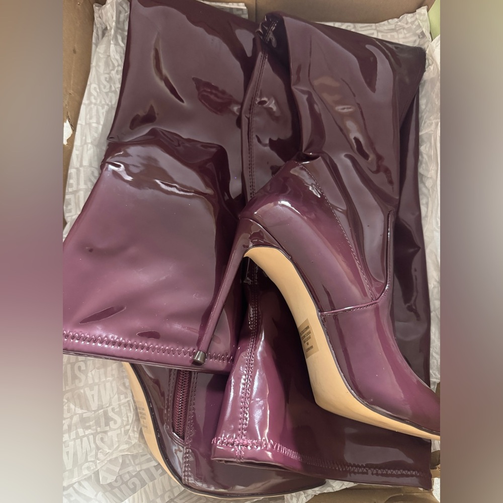 Burgundy Steve Madden Patent Over-the-Knee Stiletto Boot - Picture 5 of 8